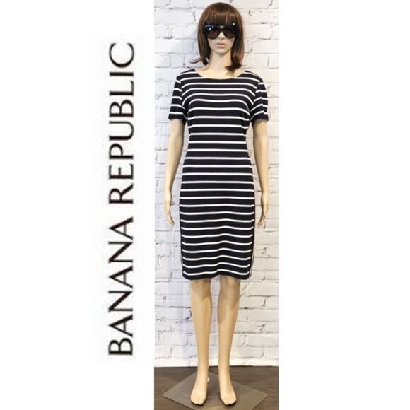 BANANA REPUBLIC, Navy and white short sleeve striped dress - Picture 3 of 15